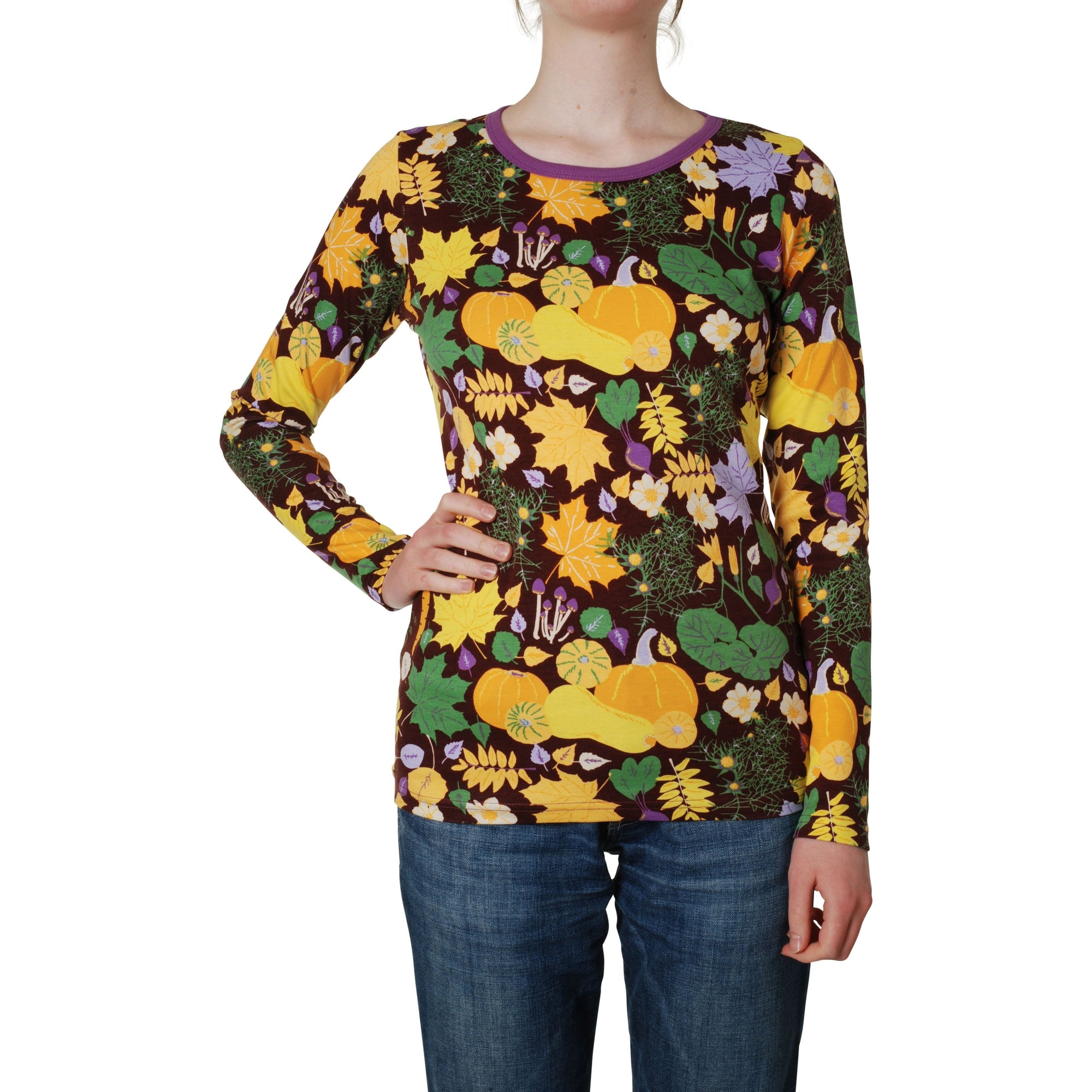 Adult's Autumn Flowers - Brown Long Sleeve Shirt-Duns Sweden-Modern Rascals