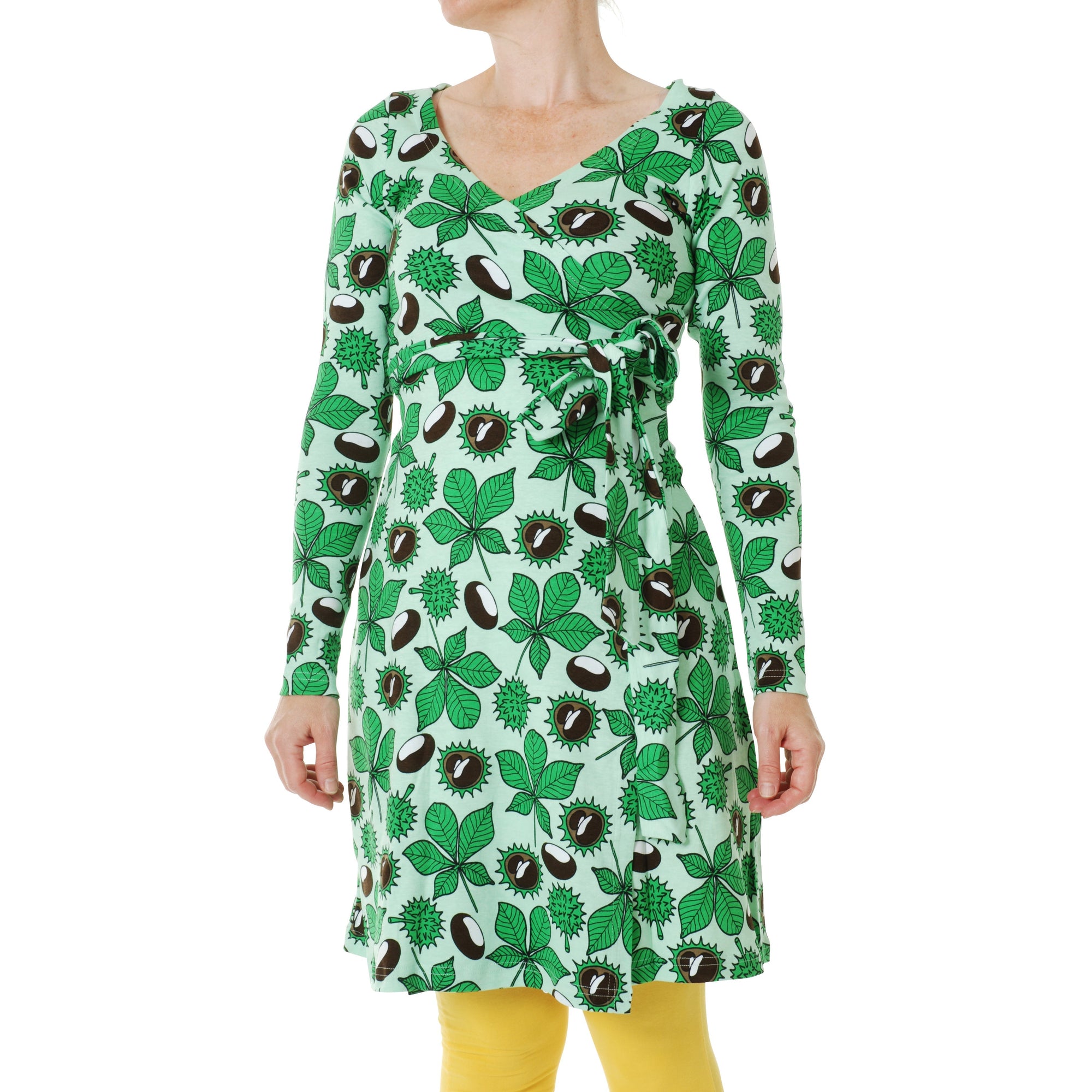 Adult's Chestnut Green Long Sleeve Wrap Dress - 2 Left Size S & L-Duns Sweden-Modern Rascals