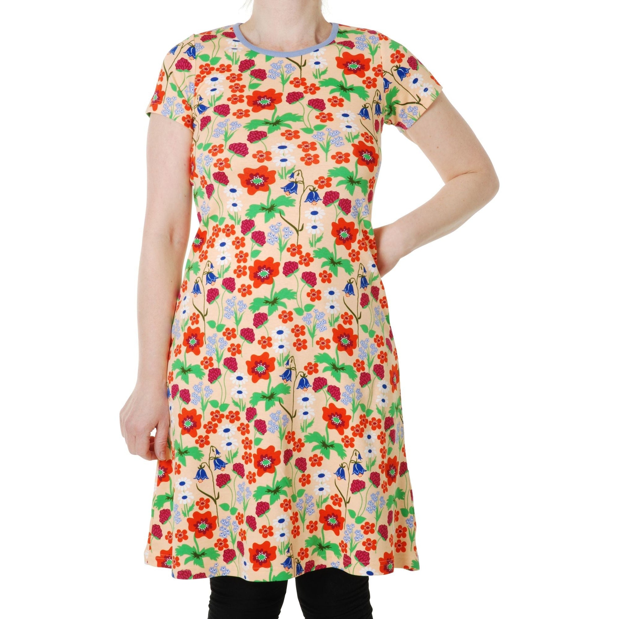 Adult's Flowers - Apricot Short Sleeve A-Line Dress-Duns Sweden-Modern Rascals