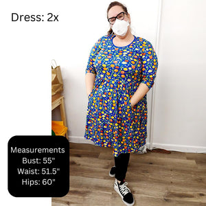 Adult's Heart Long Sleeve Dress With Gathered Skirt - 2 Left Size 3XL & 4XL-Duns Sweden-Modern Rascals