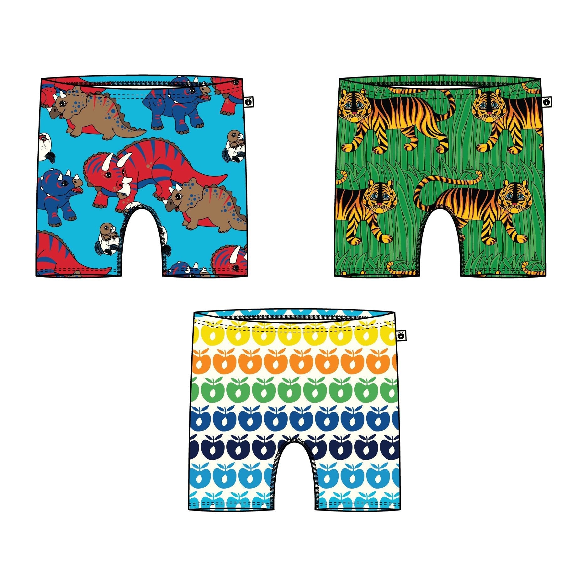 Dinosaur, Tiger & Mini Retro Apples, 3 Pack Boxer Set-Smafolk-Modern Rascals