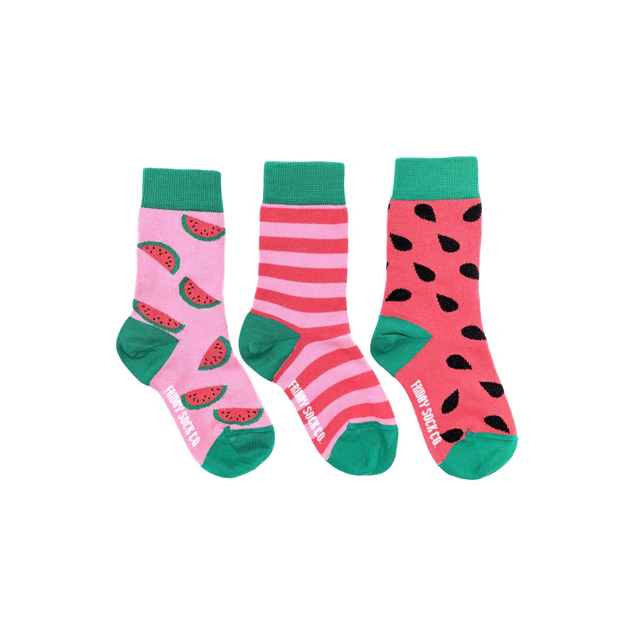 Kid's Inside Out Watermelon, & Stripe Mismatched Socks-Friday Sock Co.-Modern Rascals