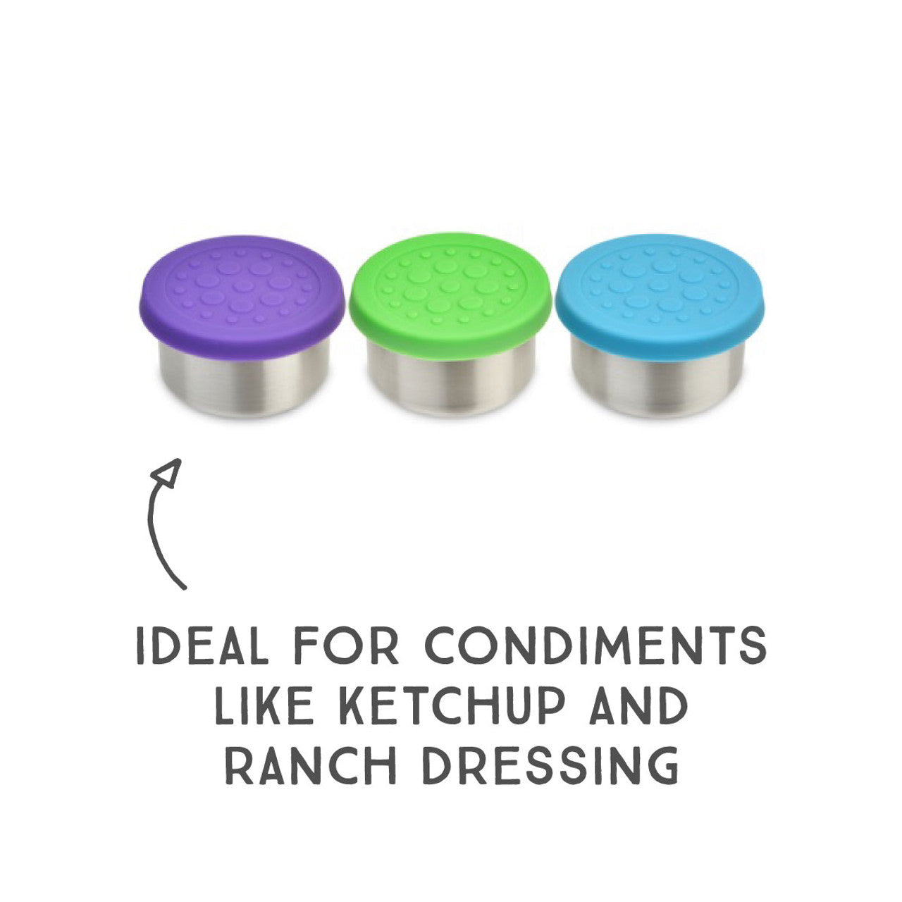Lunchbots 1.5oz Small Stainless Steel Dip Containers with Silicone Lids - set of3 - Assorted Colours-Lunchbots-Modern Rascals