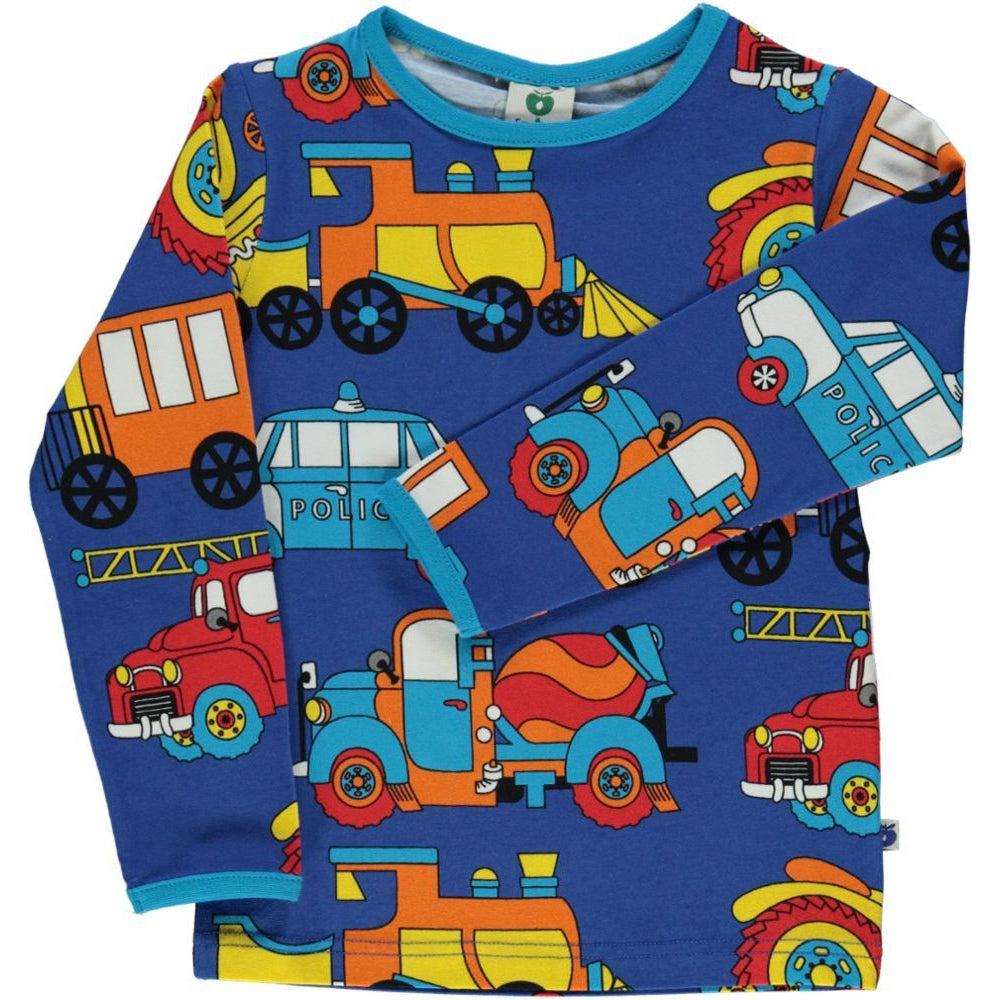 Vehicles Long Sleeve Shirt - Blue Lolite (incl. police) - 2 Left Size 9-10 & 11-12 years-Smafolk-Modern Rascals